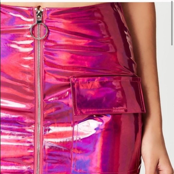 NWT Carmar Los Angeles Metallic Pink Zipper Skirt - Picture 11 of 12